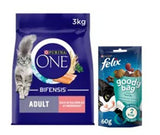 Purina One Adult Dry Cat Food 3kg &amp;amp; Felix Goody Bag Bundle