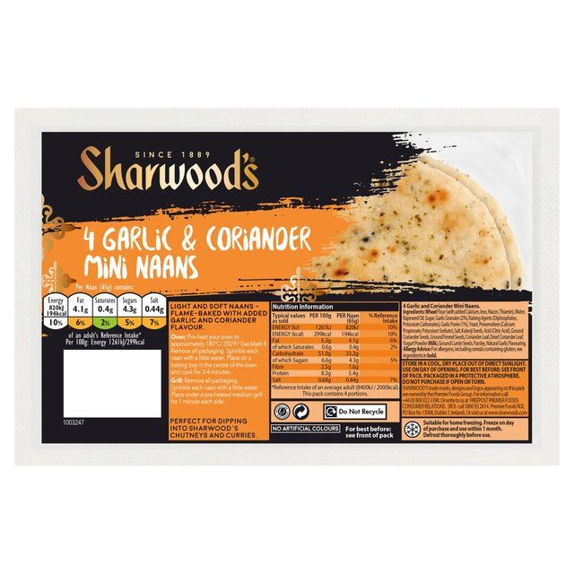 Sharwood's Naans Mini Garlic &amp;amp; Coriander   4 per pack